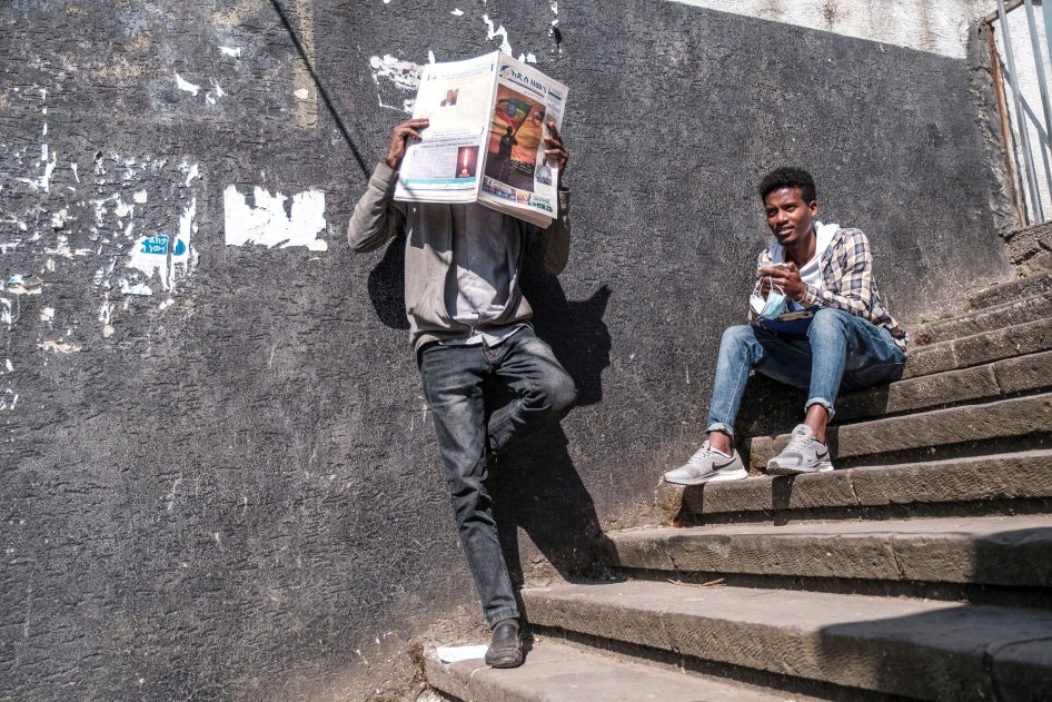 Men in downtown Addis Ababa, Ethiopia, November 3, 2021.