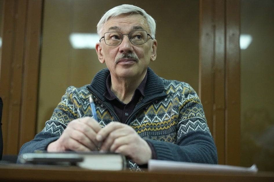  The co-chair of the Nobel Peace Prize winning Memorial Human Rights Centre Oleg Orlov attends a court session for a new trial on charges of repeatedly discrediting the Russian military,  Moscow, Russia, February 26, 2024.