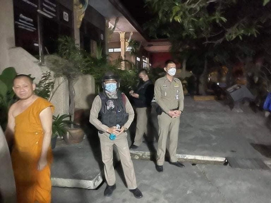 Thai police arrest Bor Bet, a Buddhist monk and Cambodian activist living in exile, at a temple in Samut Prakan province, Thailand in December 2021.