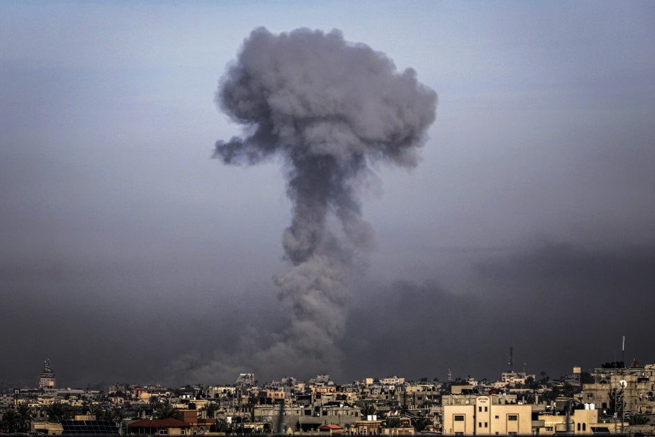 moke rises after an Israeli air strike on the city of Khan Yunis, Gaza, January 8, 2024. 