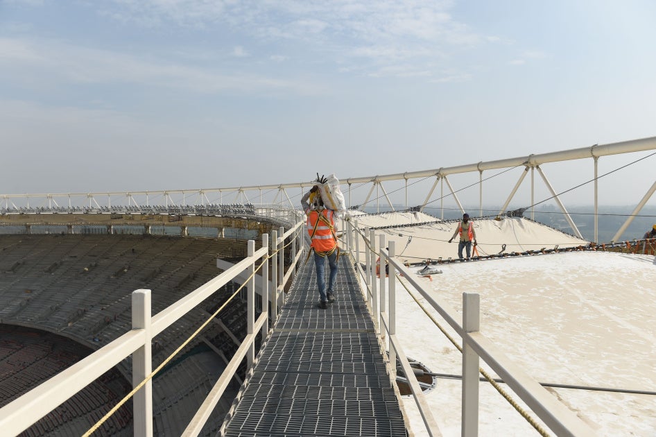 The construction site of the world's largest cricket stadium at Motera, Ahmedabad, India, December 12, 2019.