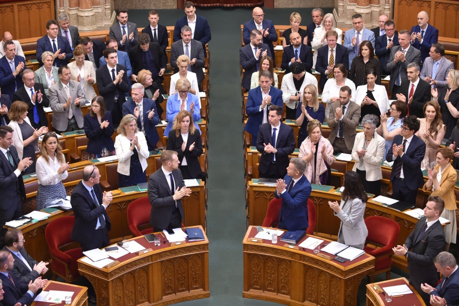 Members of Hungary's National Assembly vote to approve legislation abolishing the Sovereignty Protection Office, June 30, 2026