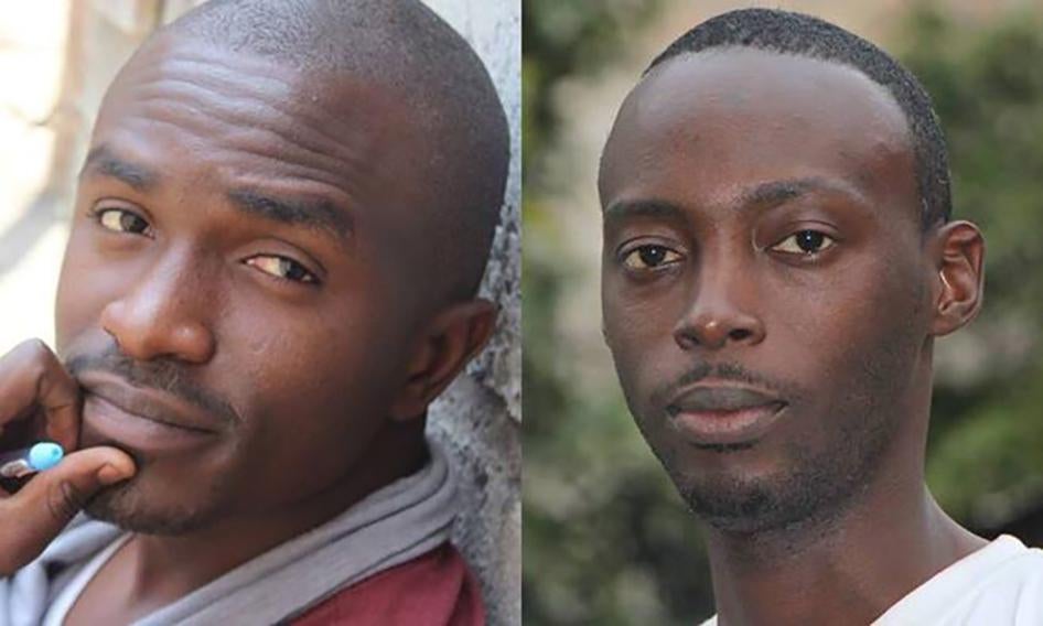 Deux activistes congolais arrêtés lors d’un atelier de la jeunesse pro-démocratie à Kinshasa, capitale de la République démocratique du Congo, le 15 mars 2015. Un an plus tard, ils sont toujours en détention. Fred Bauma, jeune activiste (à gauche) et Yves