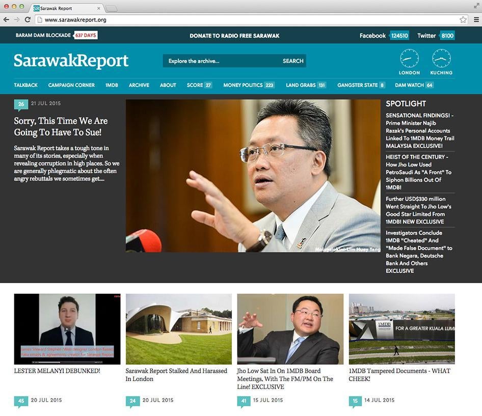 Screenshot of the ‘Sarawak Report’ website on July 22, 2015.