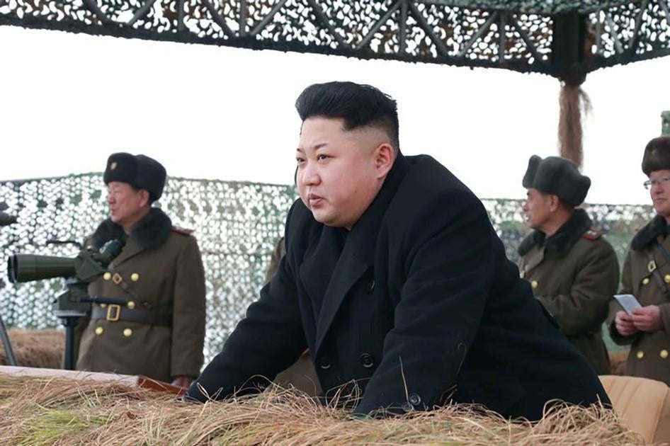 North Korean leader Kim Jong-un during a winter river-crossing attack drill in the western sector of the front of the Korean People's Army (KPA). 