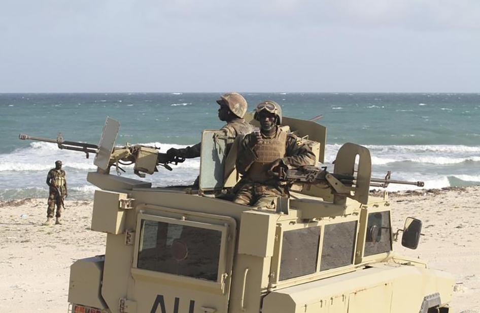 Ugandan soldiers from the African Union Forces in Somalia (AMISOM) during an operation at the seaport of Elmaan, near Mogadishu, Somalia on September 4, 2012. 