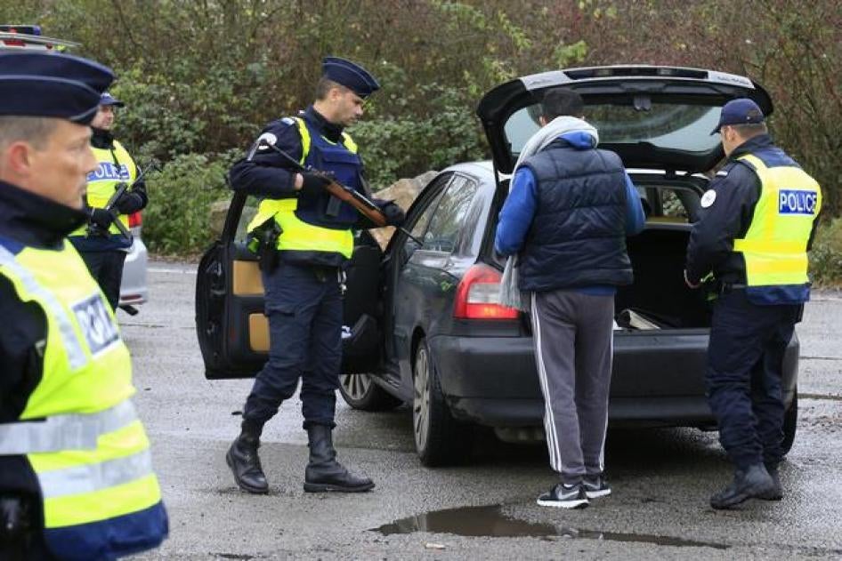 Armed French policemen check vehicles and verify the identity of travellers on the A2 motorway between Paris and Brussels.
