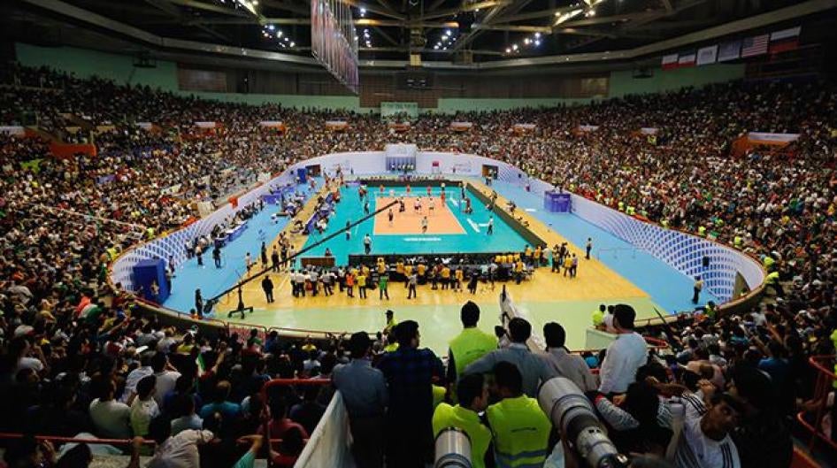 Volleyball match in Tehran’s Azadi (“Freedom”) Sports Complex. Such matches in the 12,000-seat stadium are generally off-limits to Iranian women.