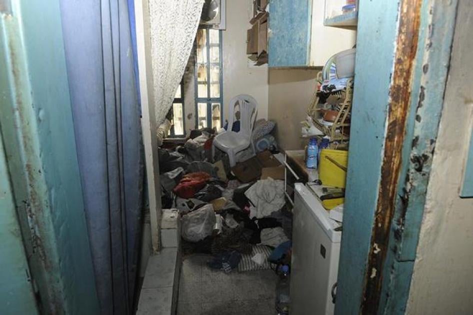 The damaged interior of a room in Roumieh prison where islamist prisoners were held is pictured in Roumieh on January 13, 2015. 
