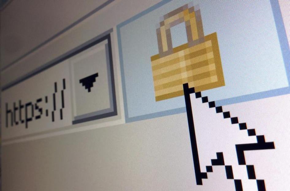 A lock icon, signifying an encrypted Internet connection, is seen on a browser in a photo illustration.