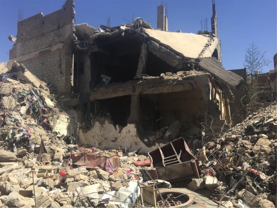 The home of Muhammad Munfarih, which was destroyed in a fourth airstrike on the residential neighborhood of al-Hassaba in Sanaa, the capital, on September 21, 2015. The airstrike killed Munfarih and 17 other members of his family. 
