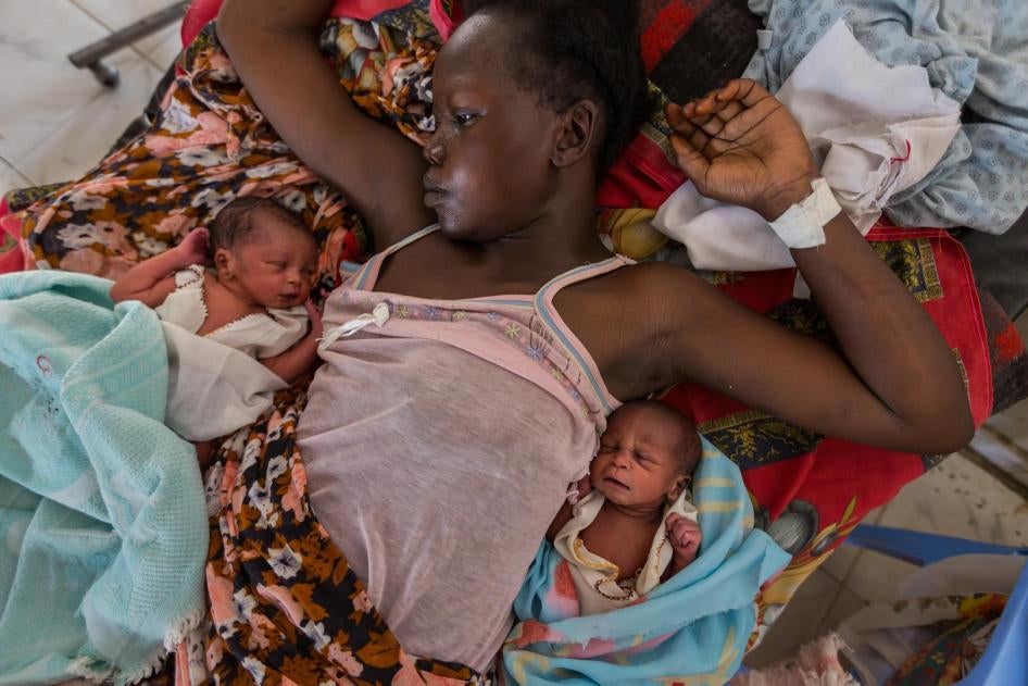 A young woman recovers after giving birth to twins in Bor Hospital. 
