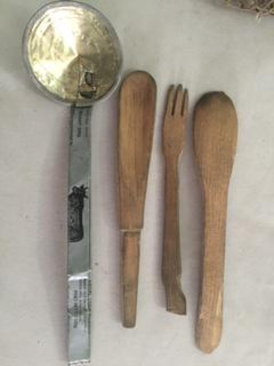 The utensils Souleymane Guengueng fashioned in prison and displayed in court.