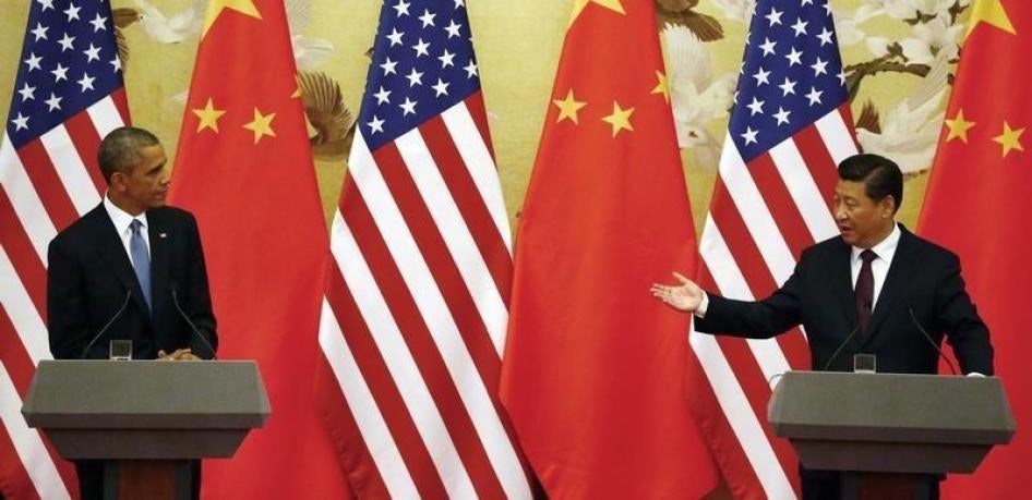 2014年11月12日中国国家主席习近平与美国总统欧巴马与北京共同召开记者会。