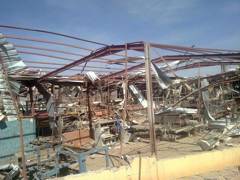 Destruction at the location of an air strike at Radfan Ceramics Factory, west of Sanaa, Yemen, on September 23, 2015.