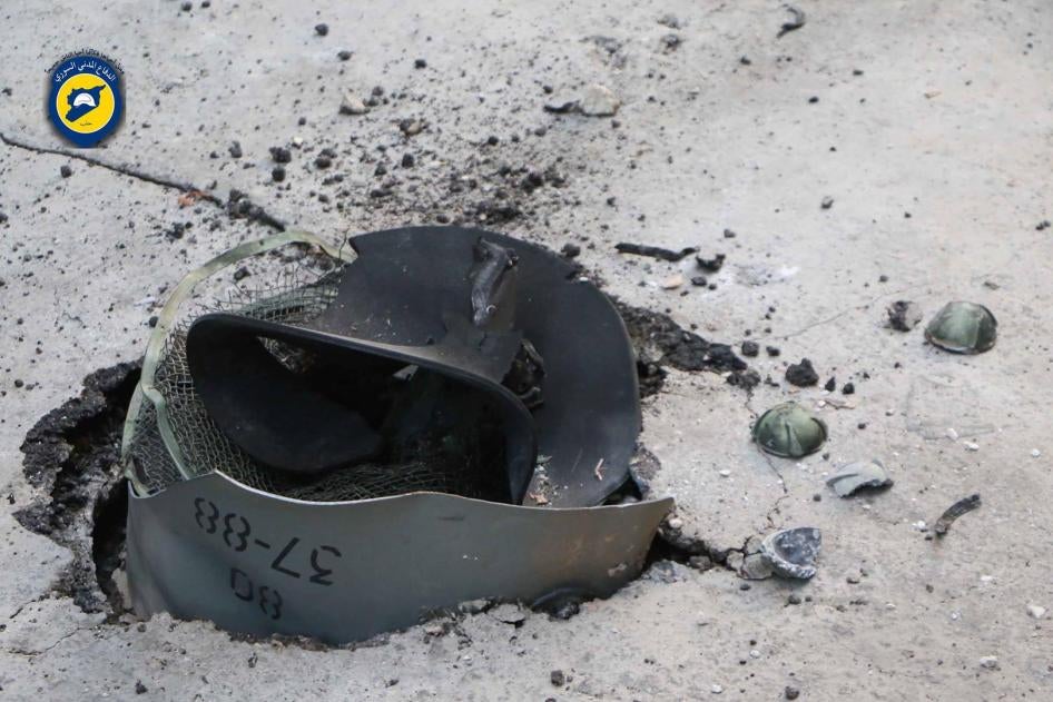 بقايا قنبلة عنقودية من نوع إر بي كي – 500 تحمل ذخائر صغيرة من نوع ش أو أي بي – 0.5 في أحد شوارع حي الكلاسة بعد هجوم 24 سبتمبر/أيلول 2016. 