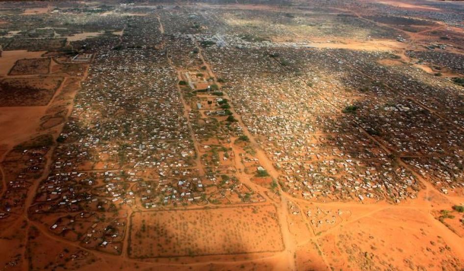 An aerial view shows makeshift shelters at the Dagahaley camp in Dadaab, near the Kenya-Somalia border in Garissa County, Kenya. Photo taken April 2011. 
