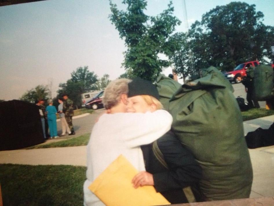 Liz hugging her grandmother, Francis Nugent, after she returned home from boot camp. 