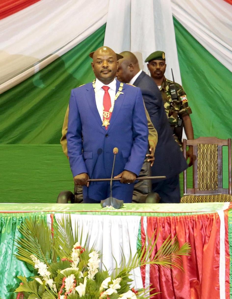 Le président Pierre Nkurunziza, peu après sa prestation de serment pour un troisième mandat en tant que chef d’État du Burundi. Bujumbura, Burundi, 20 août 2015.
