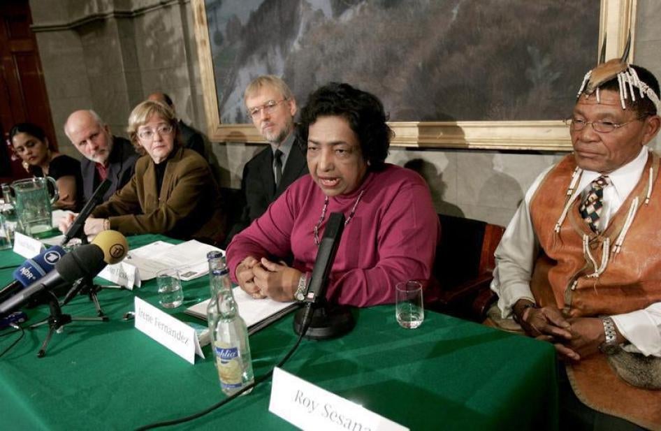 Irene Fernandez speaks at the presentation of the winners of the Right Livelihood Awards in Stockholm, Sweden on December 7, 2005.