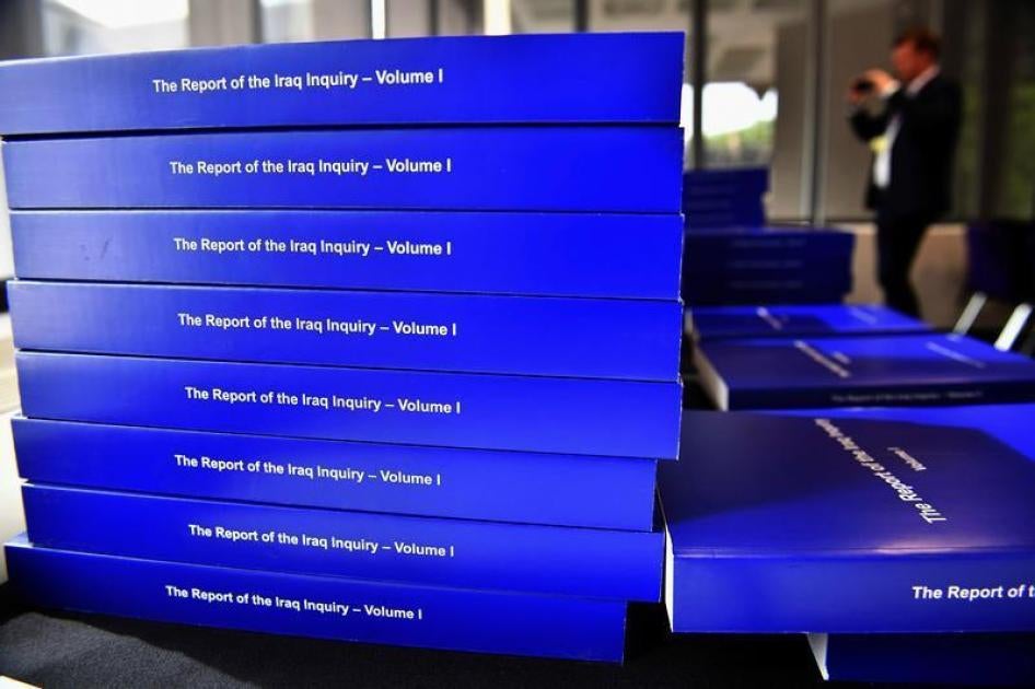 A view of The Iraq Inquiry Report presented by Sir John Chilcot at the Queen Elizabeth II Centre in Westminster, London, Britain July 6, 2016. 