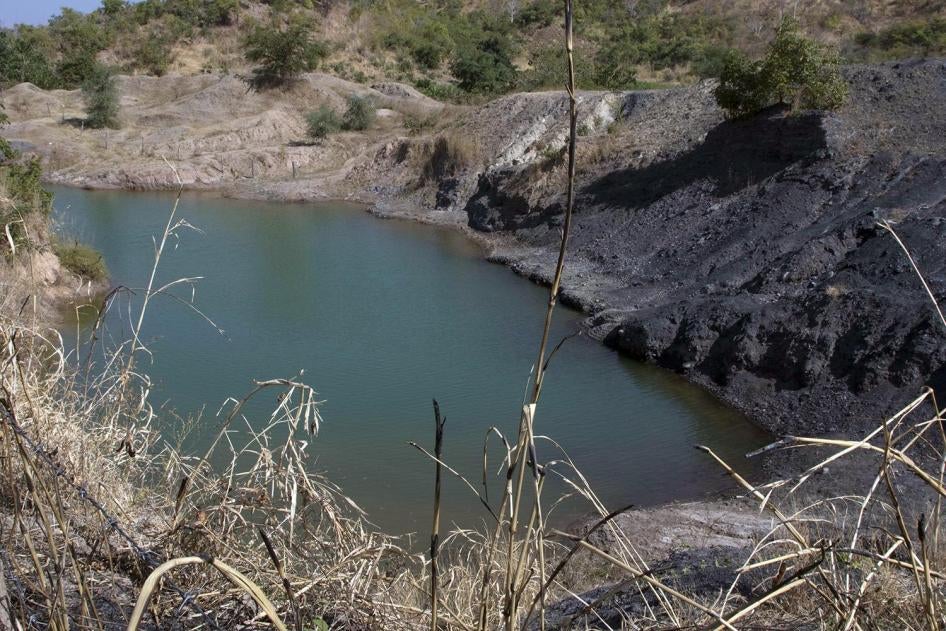 Open pit filled with water at Eland coal mine, Mwabulambo. 