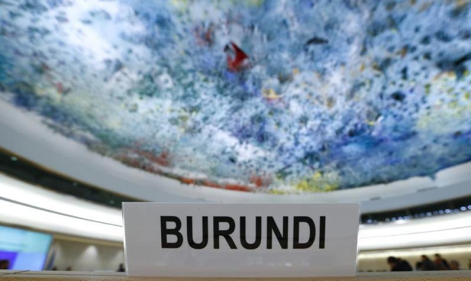 L'emplacement prévu pour la délégation du Burundi lors d'une session spéciale du Conseil des droits de l’homme de l'ONU au sujet de ce pays, à  Genève le 17 décembre 2015.