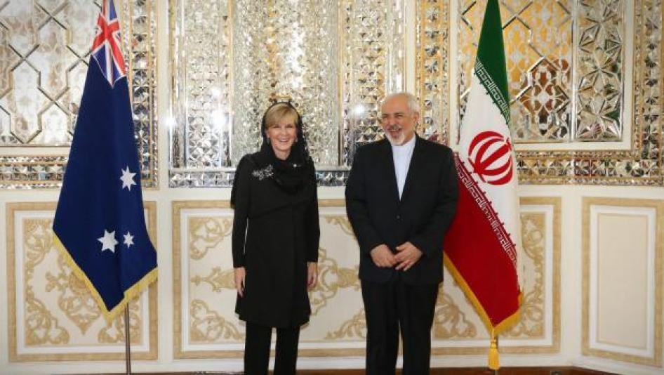 Australia's Foreign Minister Julie Bishop meets with Iran's Foreign Affairs Minister Javad Zarif in April 2015. 