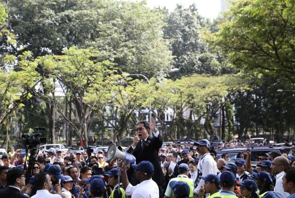 Then-President of the Bar Council of Malaysia Christopher Leong speaks at a rally calling for the repeal of the Sedition Act in Kuala Lumpur on October 16, 2014. 