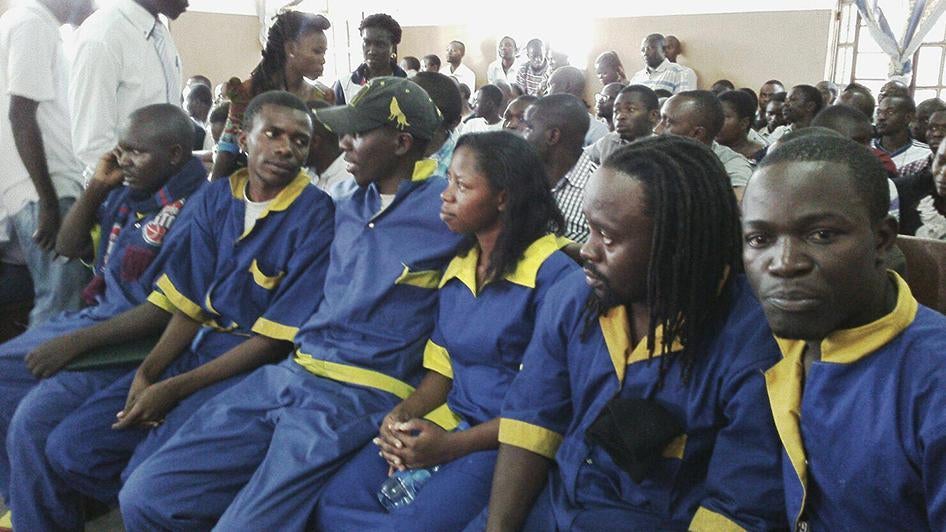 Six activistes de la LUCHA jugés à Goma, dans l’est de la République démocratique du Congo, le 22 février 2016. Ils font l’objet de chefs d’accusation fallacieux pour avoir soutenu la journée « ville morte » du 16 février, tenue afin de protester contre l