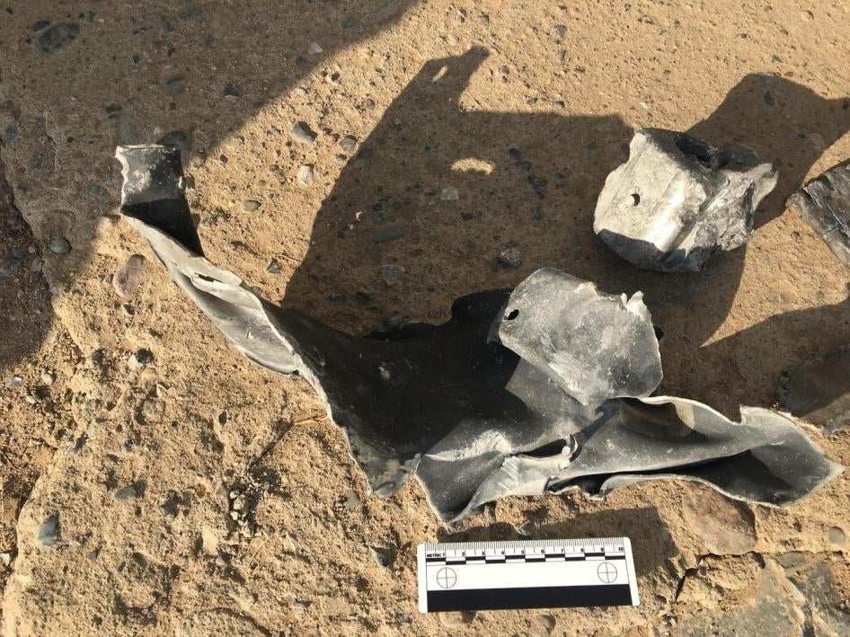 Remnants of a US-made JDAM satellite-guided bomb at the al-Zaydiya security directorate in Hodeida governorate, where coalition bombs killed at least 63 people on October 29.