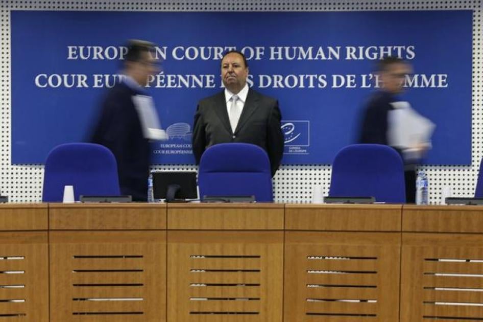 Judges of the European Court of Human Rights arrive in the courtroom at the start of a hearing at the European Court of Human Rights in Strasbourg
