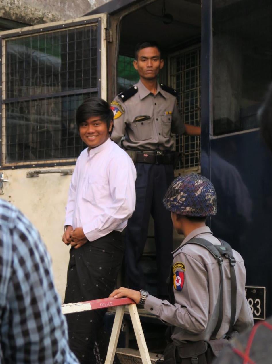 Zeyar Lwin arriving at court in Rangoon, January 12, 2016. 