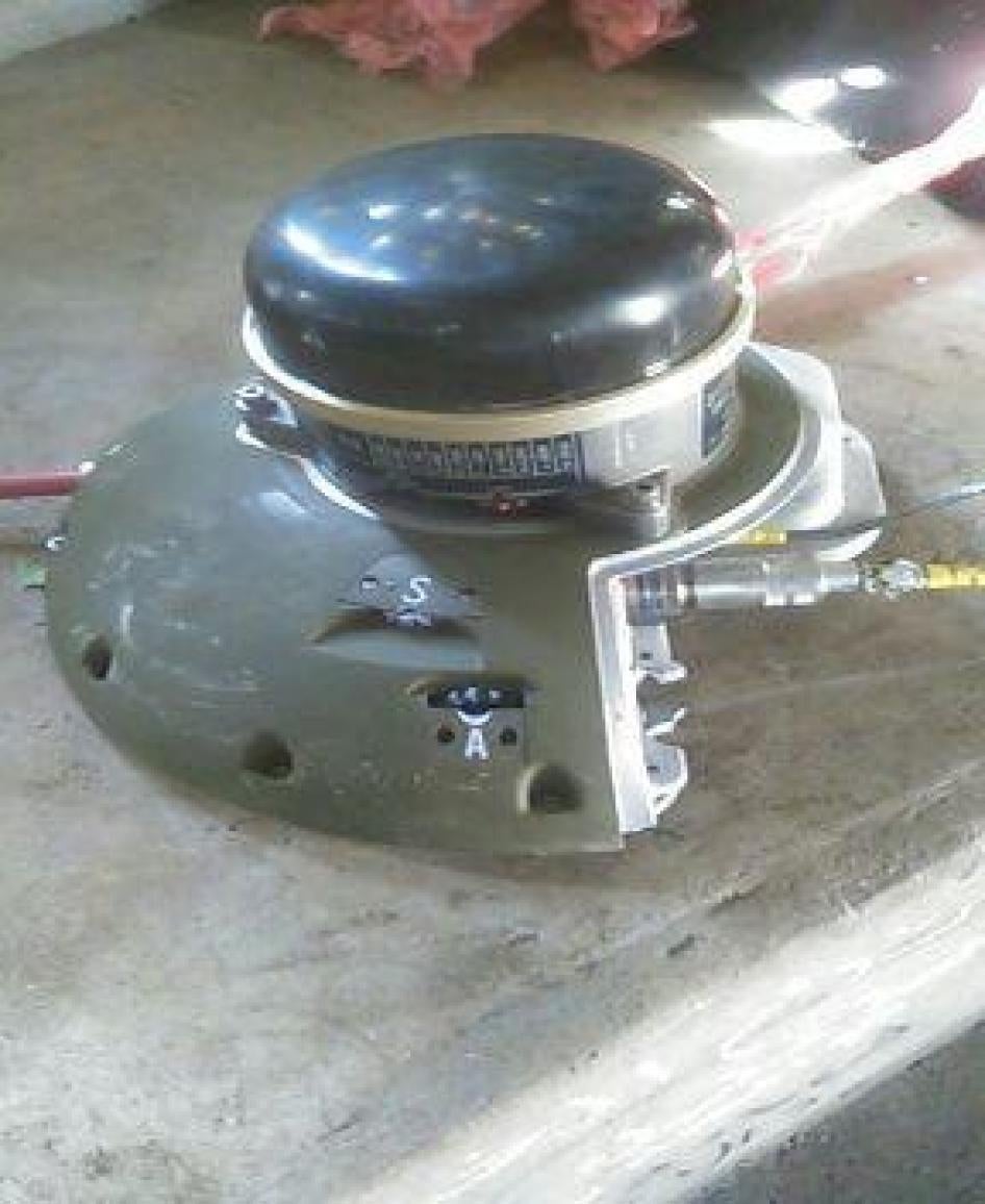 A FZU-39/B proximity sensor from CBU-105 Sensor Fuzed Weapon used in the attack on al-Hayma Port in Hodaida governorate on December 12, 2015.