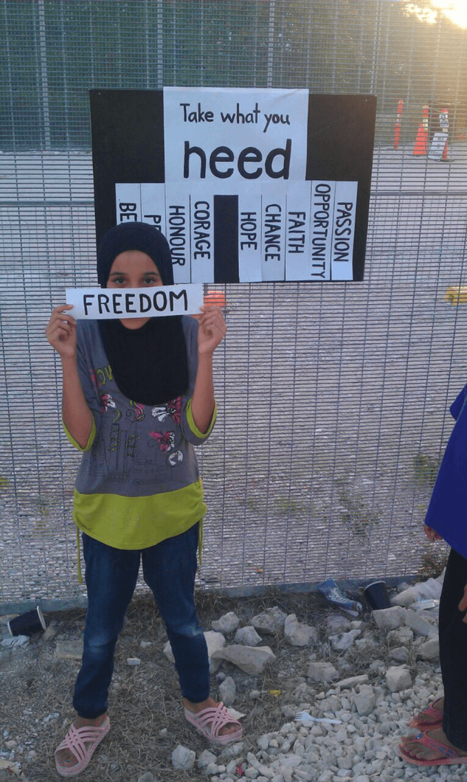Held by Australia on Nauru for three years, a refugee girl chooses freedom as what she most needs, August 2016. 