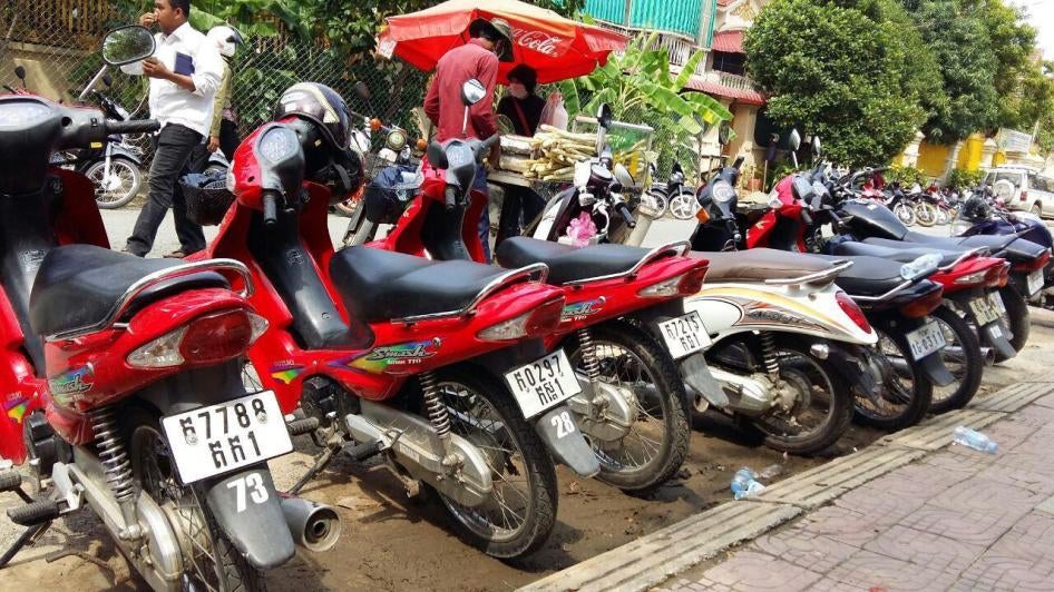 BHQ motorbikes outside Kem Sokha’s residence. Source: human rights monitor.