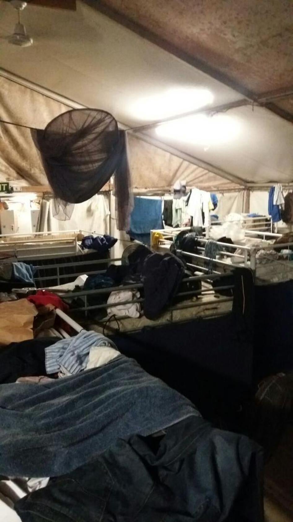 Over 400 asylum seekers and refugees remain in cramped tents in Australia’s Refugee Processing Center on Nauru. Temperatures in the tents regularly reach 45 to 50 degrees Celsius (113 to 122 degrees Fahrenheit). 