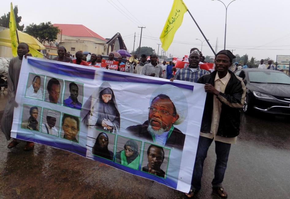 Rassemblement pour la libération de prisonniers y compris Ibrahim Zakzaky, dirigeant du Mouvement islamique du Nigeria et de son épouse, tenu à Kano, dans le nord du Nigéria, le 11 août 2016. 