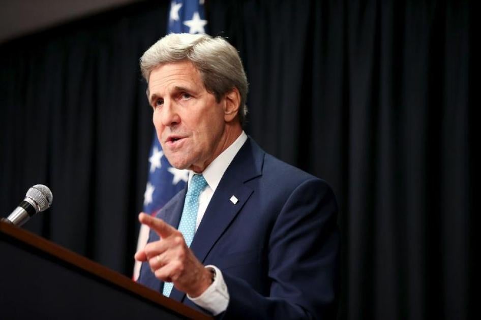 US Secretary of State John Kerry gestures as he speaks at a news conference at the Nairobi Sankara Hotel on May 4, 2015, in Nairobi, Kenya.