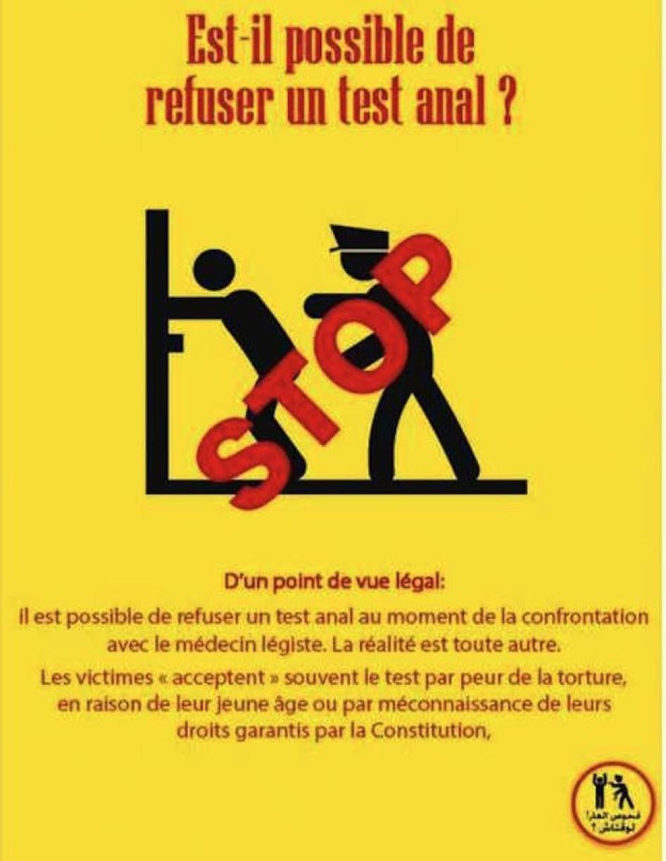 Affiche de l'organisation tunisienne de défense des droits LGBT Shams, dénonçant les tests anaux forcés.