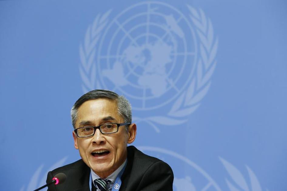 Vitit Muntarbhorn, recently appointed Independent Expert on Sexual Orientation and Gender Identity, addresses the media during a news conference at the United Nations headqua