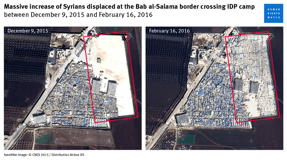 Massive increase of Syrians displaced at the Bab al-Salama border crossing IDP camp