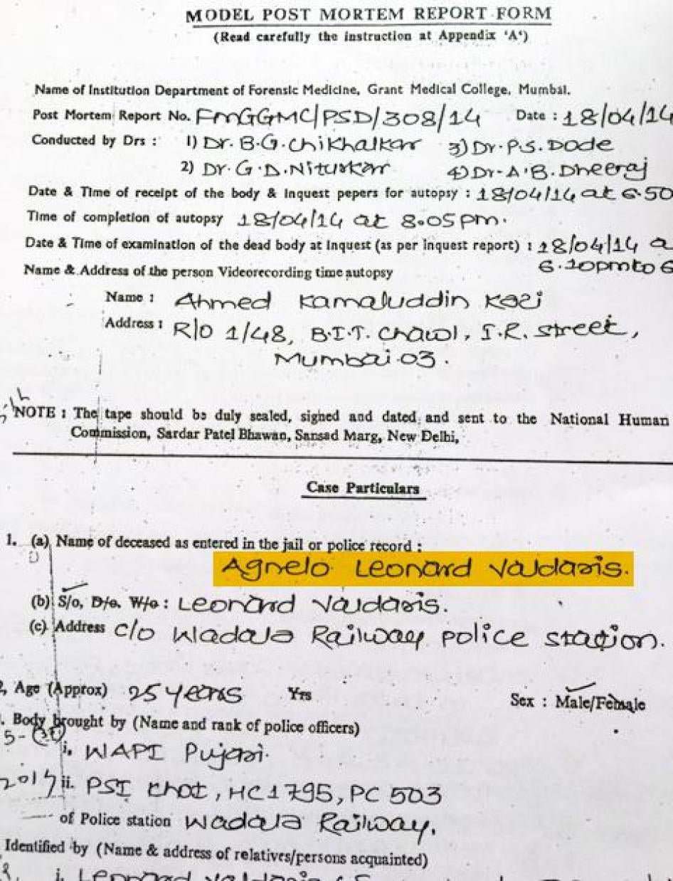 Copy of post-mortem report of Agnelo Valdaris, April 18, 2014.