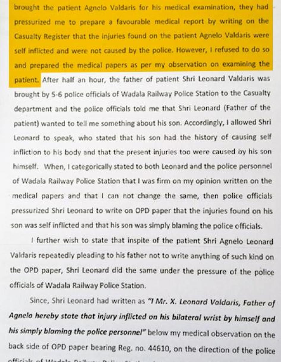 Copy of statement by Dr. Aejaz Husain, assistant medical officer at Lokmanya Tilak Municipal Hospital, to Deputy Superintendent of Police, Central Bureau of Investigation, Mumbai, August 2, 2014.