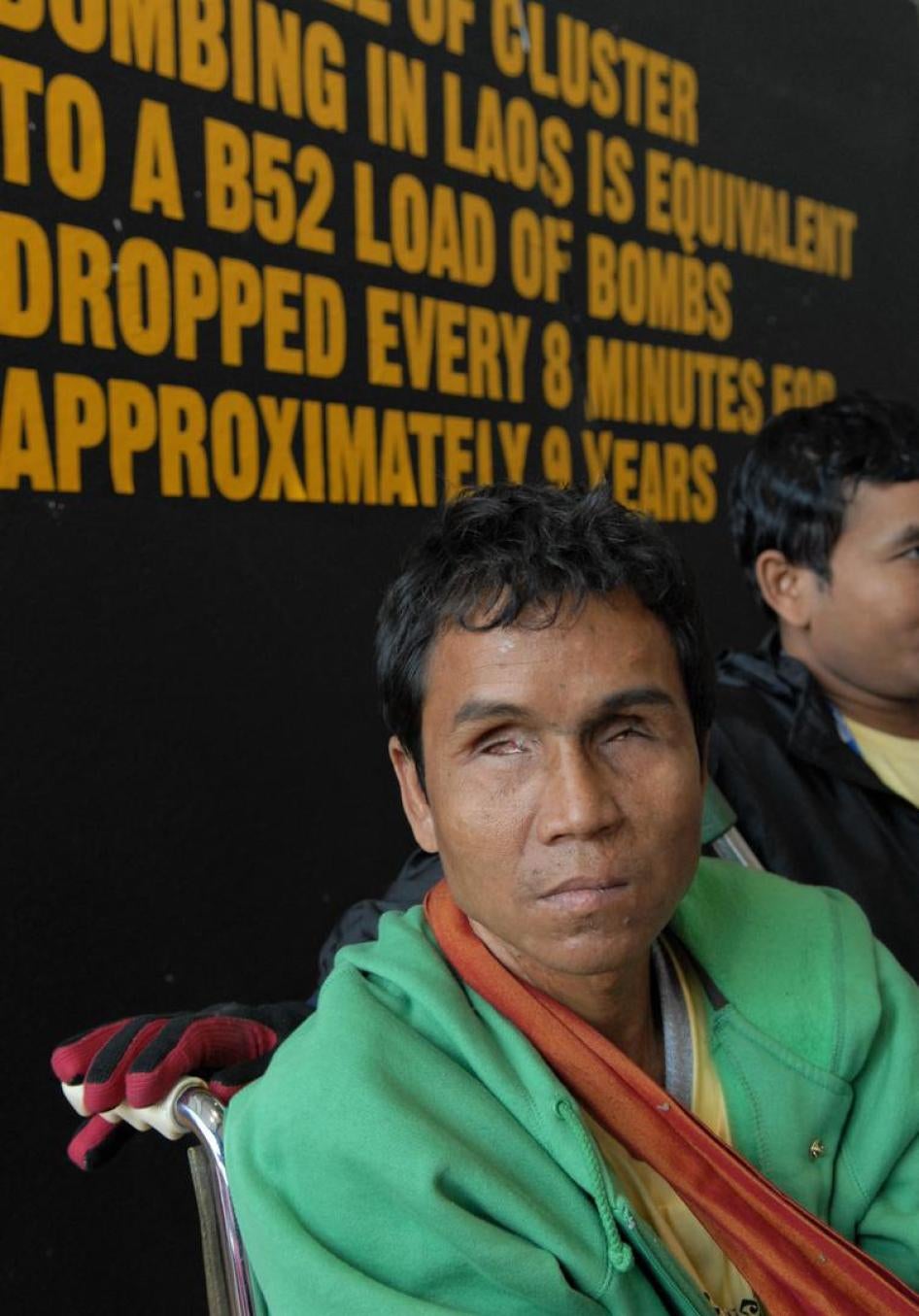Cambodian Youen Sam En participated in the Dublin negotiations of the 2008 Convention on Cluster Munitions. He lost his eyesight and both hands when an submunition exploded.