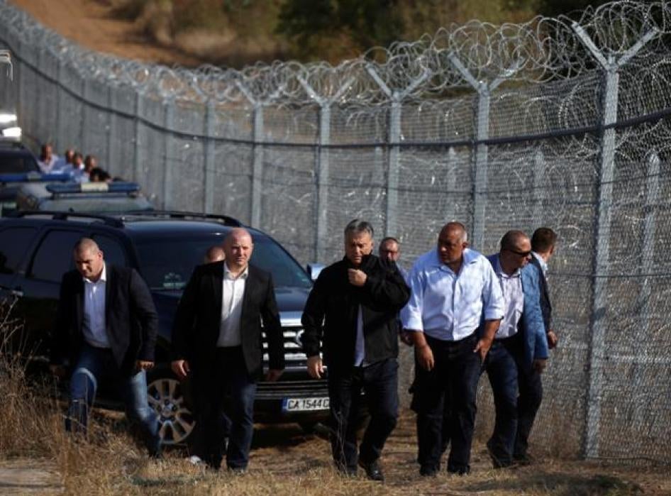 Hungarian PM Orbán and his Bulgarian counterpart Borisov inspect the barbed wire fence constructed on the Bulgarian-Turkish border,  September 14, 2016.