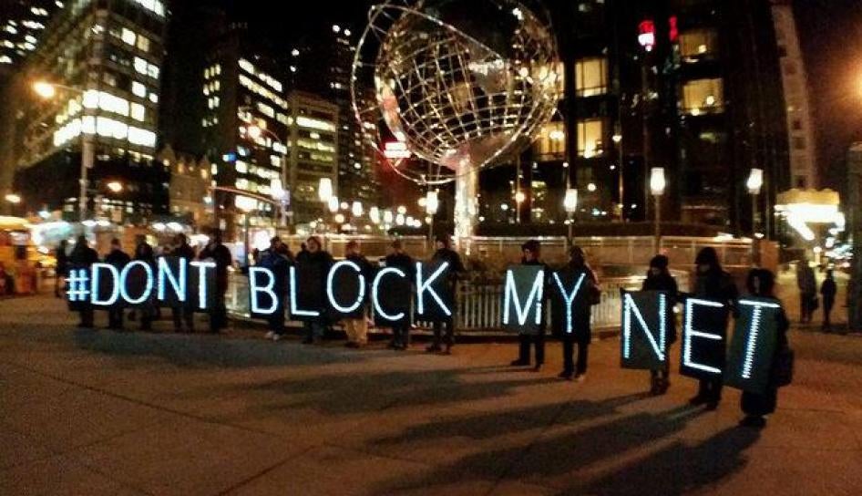 The Rolling Rebellion for Real Democracy holds a protest for Net Neutrality in New York City, March 2015.