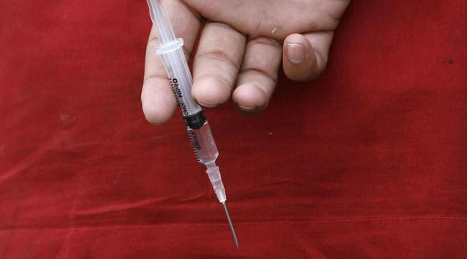 A syringe used for injecting the opioid heroin. 