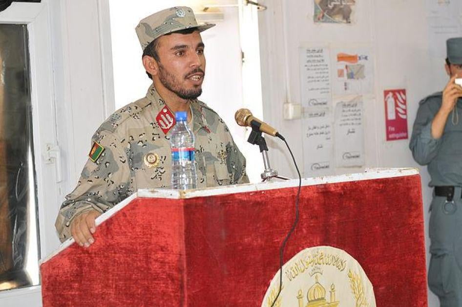 General Abdul Raziq, Afghan National Police chief for the southern city of Kandahare, addresses officers during their graduation ceremony at the Kandahar Regional Training Center in southern Afghanistan, Jun. 7, 2012.