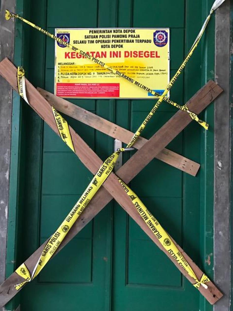 The Ahmadiyah mosque in Depok, West Java ordered sealed by local police to "protect" Ahmadiyah from attacks by militant Islamists, June 2017.